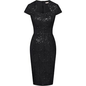 Vintage Floral Cocktail Dress Cap Sleeve Retro Vintage Pencil Dress